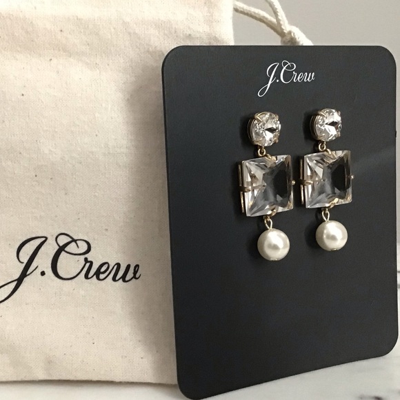 J.Crew Crystal and Pearl Drop Earrings NWT - Picture 3 of 9